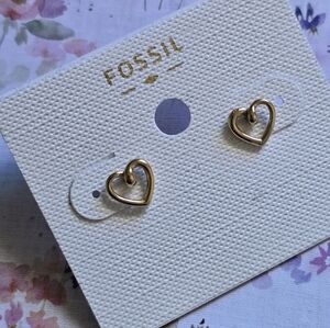 Fossil Gold Heart Outline Earrings Elegant Studs